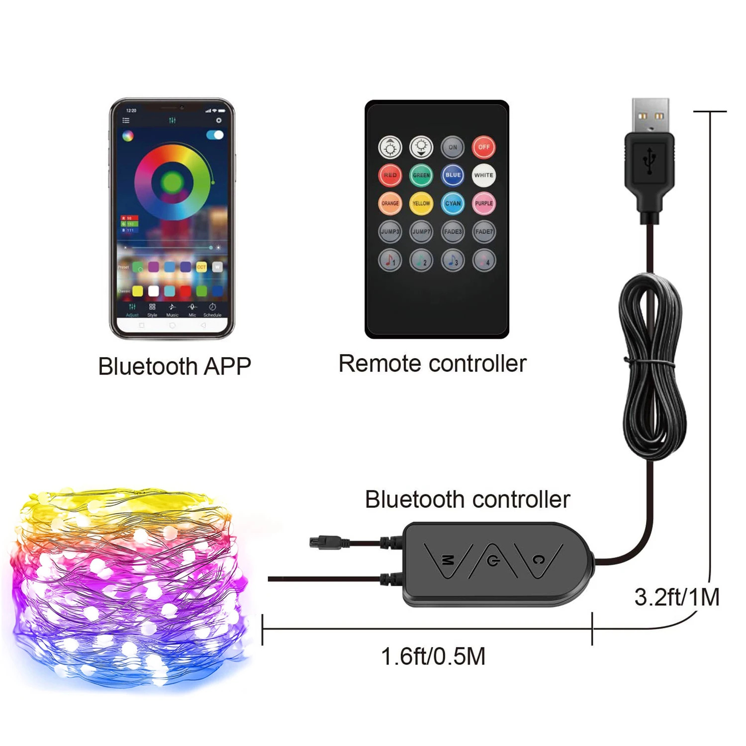 Pop Smart 5/10/20M USB RGB Changing String Light Bluetooth App Controlled Garland Xmas Bedroom Party Wedding Outdoor Remote lamp