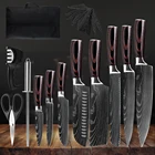 Набор ножей шеф-повара Zemen 7Cr1, из нержавеющей стали, точилка, ножницы, Дамасские вены, кухонные ножи, 12 дюймов, кармашки для ножей рулонная сумка для ножей