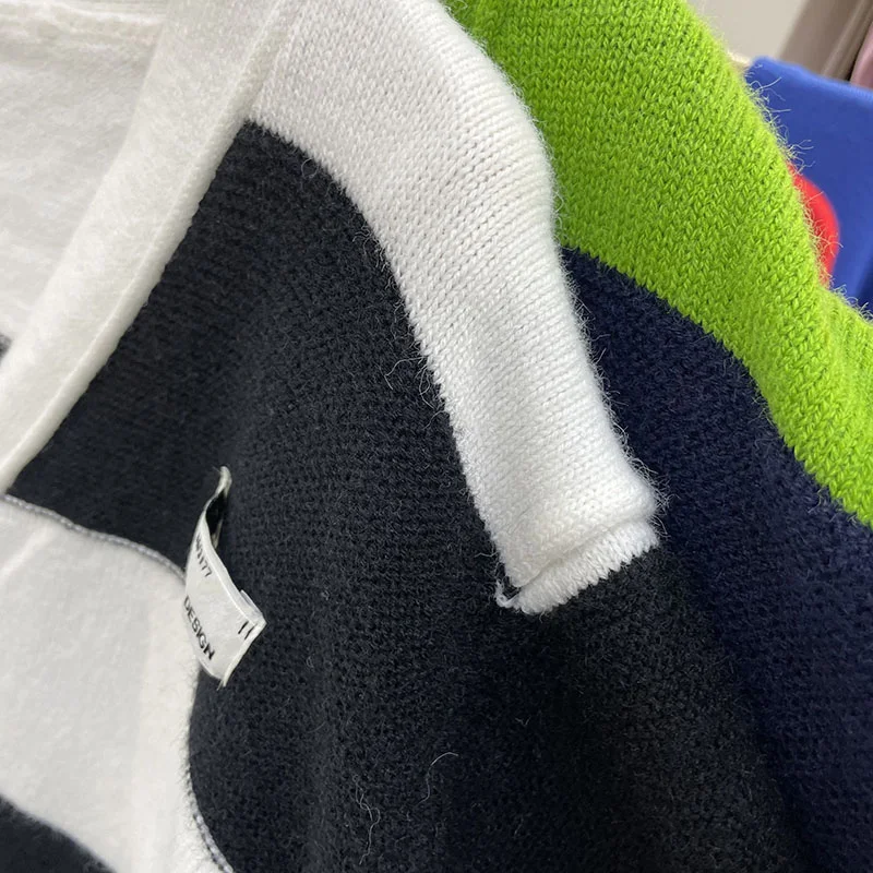 

Autumn Women Vintage Striped V-Neck Green Knitted Cardigan Button Up Full Sleeve Loose Short Jackets Spring Casual Sweater C1640
