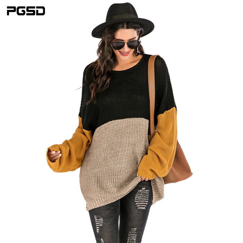 

PGSD 2021 Autumn winter korean fashion Women Sweater knitted wear loose O-Neck long Bat sleeve Pullover Warm soft top female