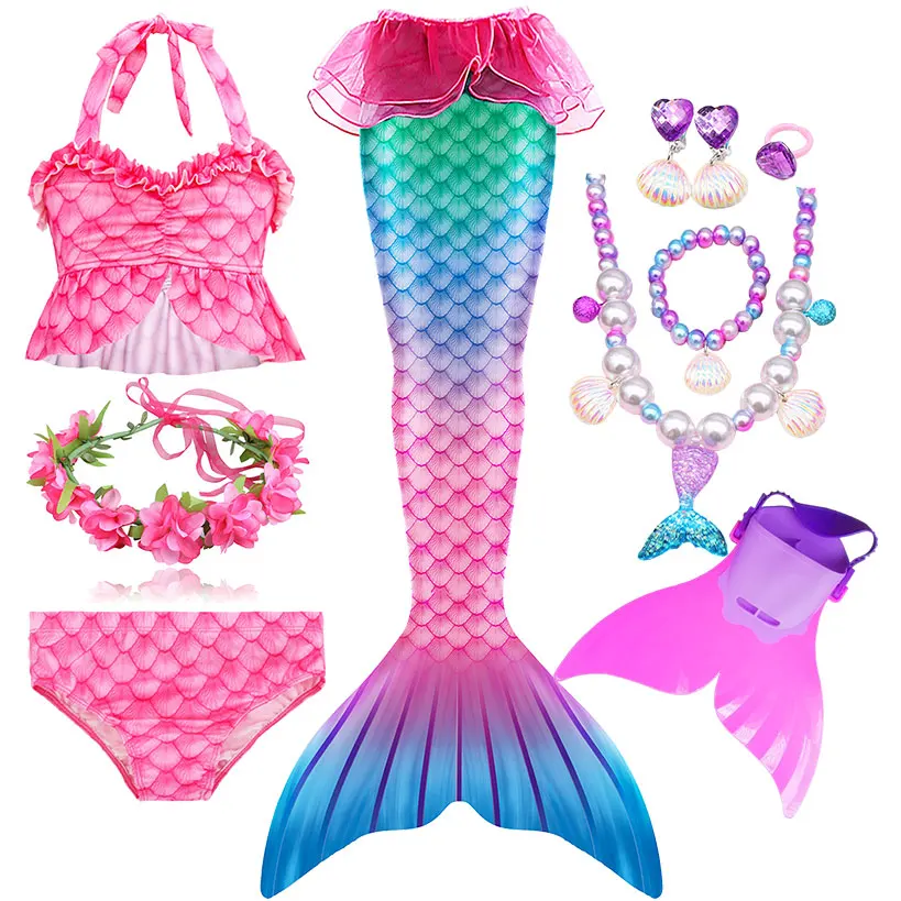 Детский купальник с хвостом русалки для девочек Нарядные Костюмы на Хэллоуин