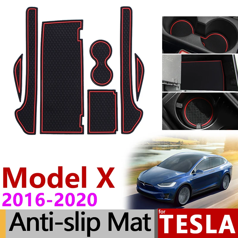 

7pcs Anti-Slip Mat for Phone Gate Slot Mats Cup Pad for Tesla Model X 2016 2017 2018 2019 2020 Accessories Stickers 75D 90D 100D