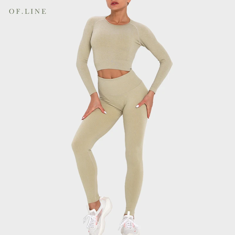 

Thread Yoga Suit For Women Long-sleeved Sports Tight-fitting Tops Running Breathable Seamless Yoga Set Casual Exercise Leggings