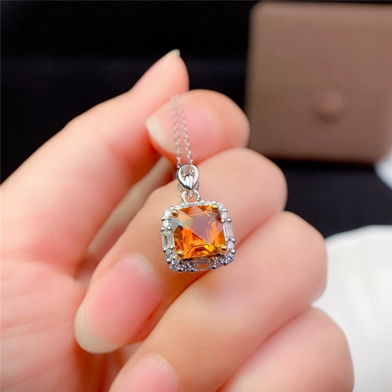 

WEAINY Natural Citrine Pendant Necklace Genuine 925 Sterling Silver Necklace Lucky Crystal Gem Birthstone Gift for Woman