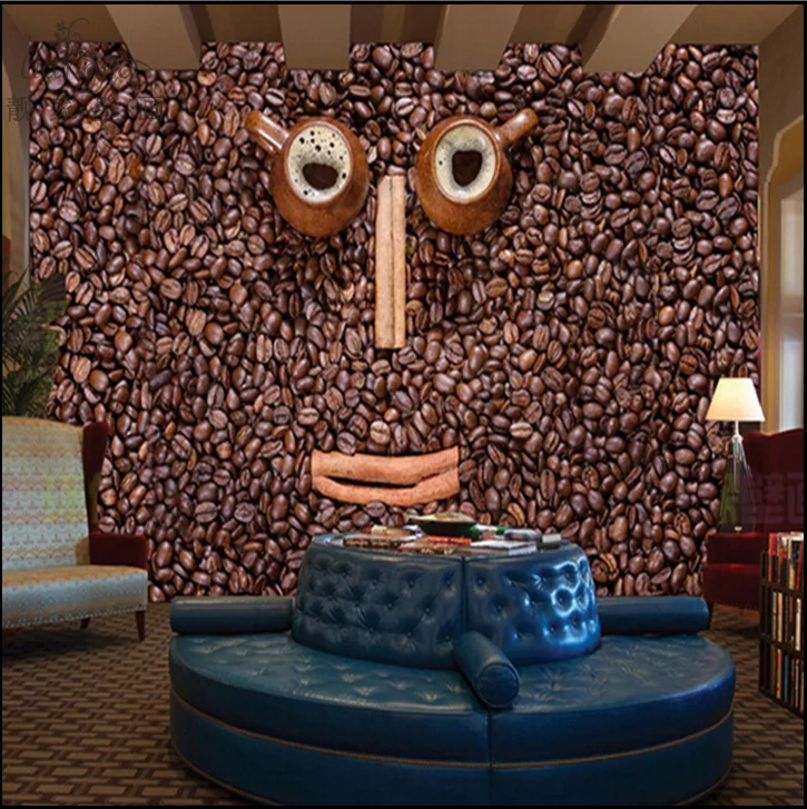 Custom modern coffee shop milk tea room large - scale murals background wall 3D wallpaper seamless beans Funny expression | Обустройство