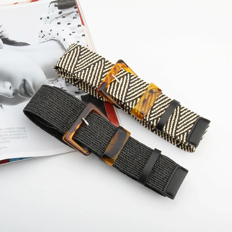 

2021 New Fashion Dress Belt All-matching Pin Buckle Belt Elastic Braided Belts Waistband Simple Straw Belt Women Casual Hot Sold