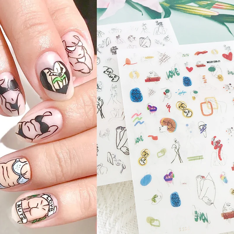 

DIY Colorful Nail Art Sticker Adhesive Sticker Decals Abstract Sexy Women Image Nail Art Tattoo Decoration Z0517