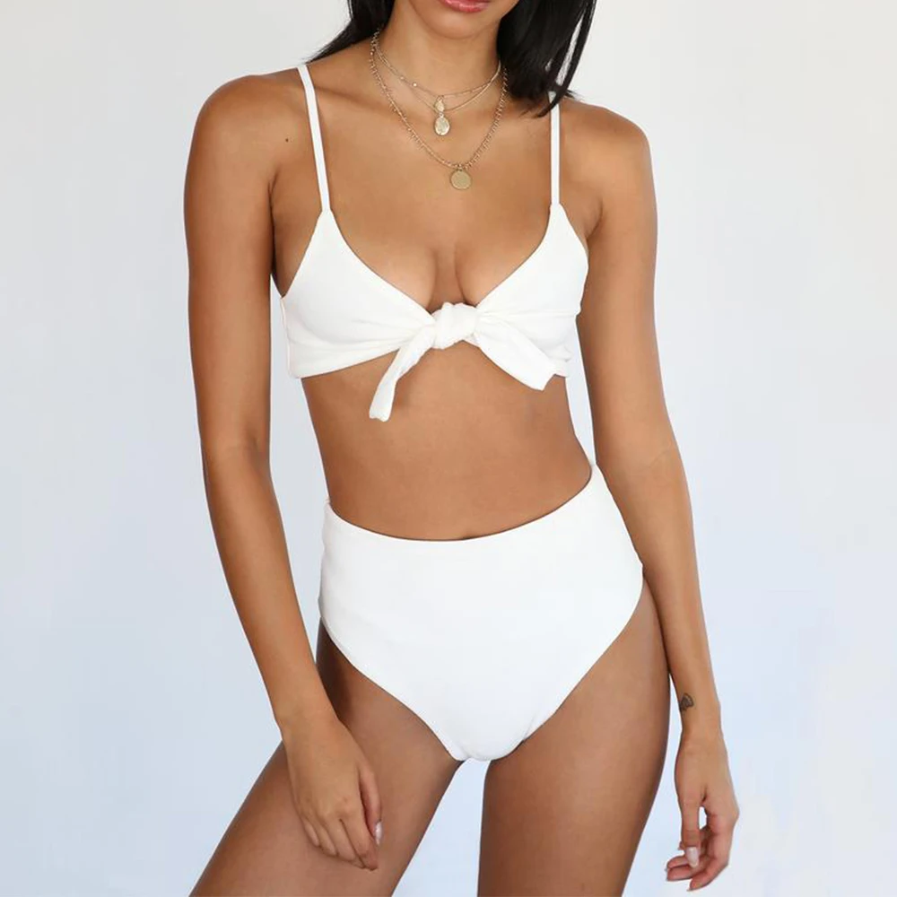 Женский бикини с высокой талией телесного цвета сексуальный купальник из двух