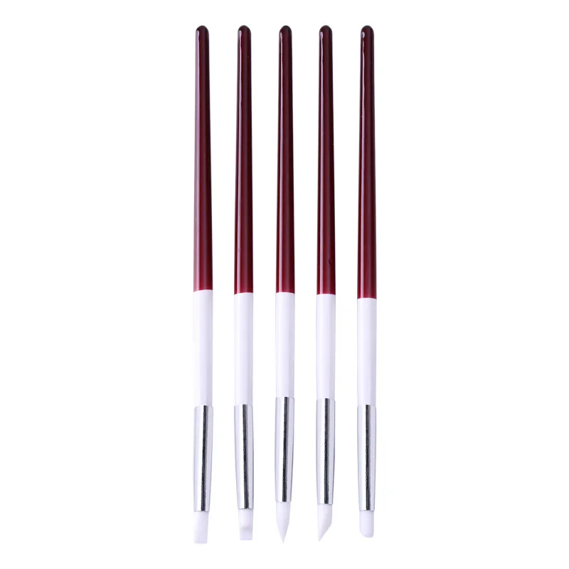 

5Pcs/set Nail Art Painting Carving Pen Silicone Head Wooden Handle 3D Nail Art Design Painting Brush Dotting Tools