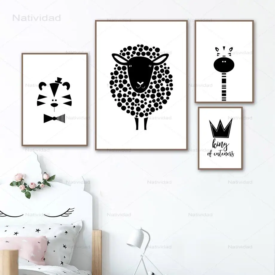 Овечка Жираф Тигр Корона настенная Картина на холсте скандинавские постеры и
