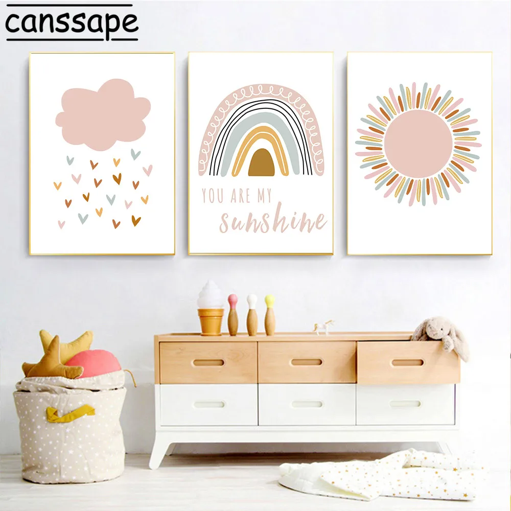 Детская Wall Art из плотной ткани с узором в виде радуги картина солнцем облаков и