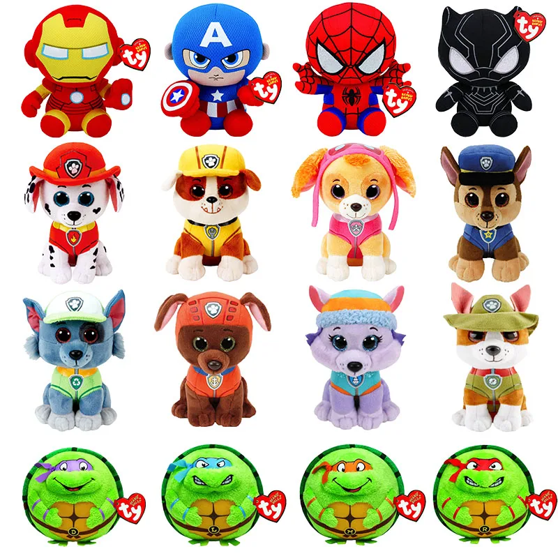 

Ty Beanie Iron Man Captain America Spiderman Panther Hulk Paw Dog Team Ninja Turtles Movie Series Plush Doll Toy Birthday Gift