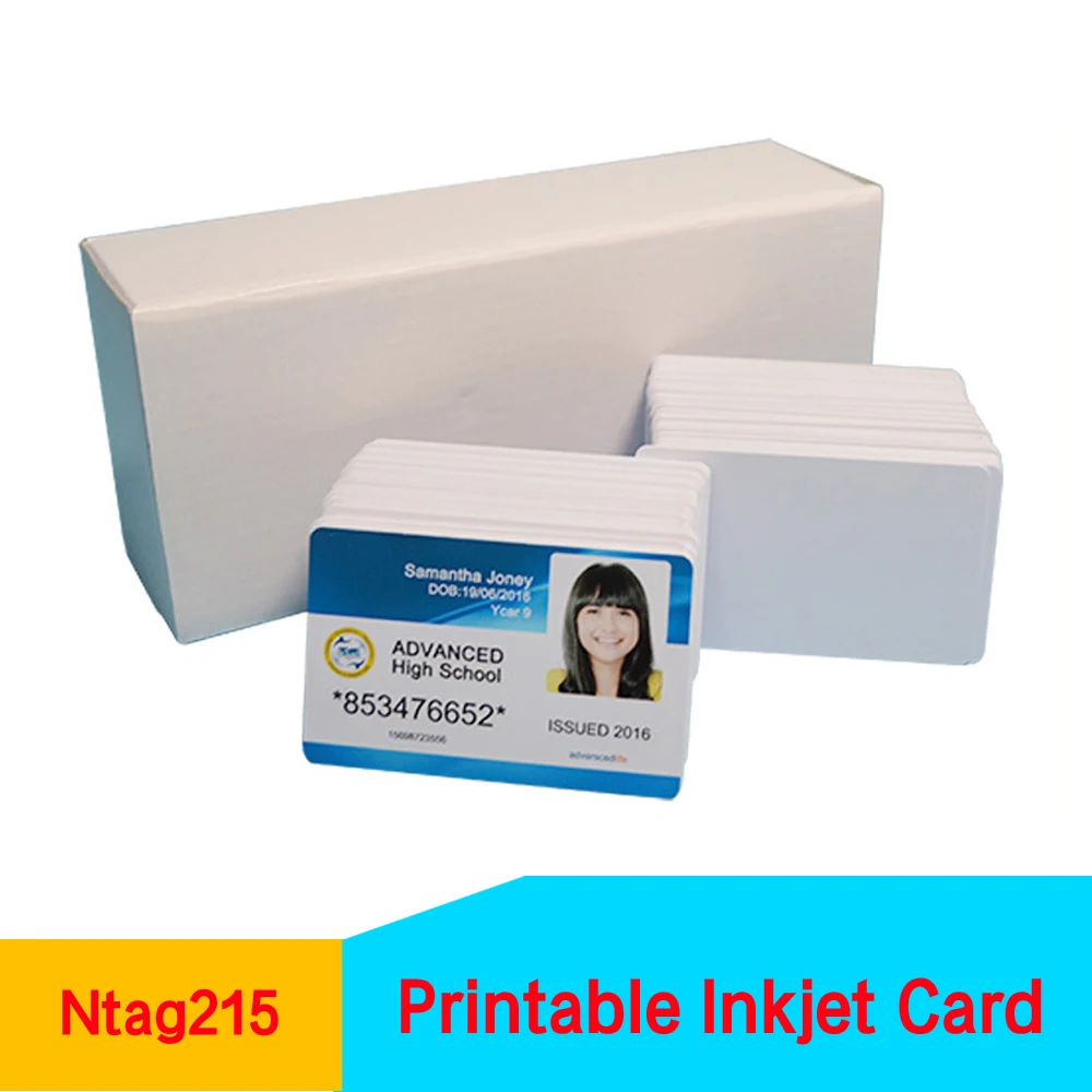 

500PCS Blank White HF 13.56Mhz PVC Printable Ntag215 Inkjet Card ISO14443A For ID IC Card Printer CR80 NFC Tag