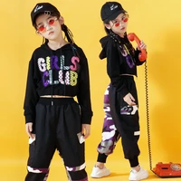 new kids hip hop clothing sweatshirt long sleeve camouflage streetwear tactical cargo pants for girls dance costume clothes
