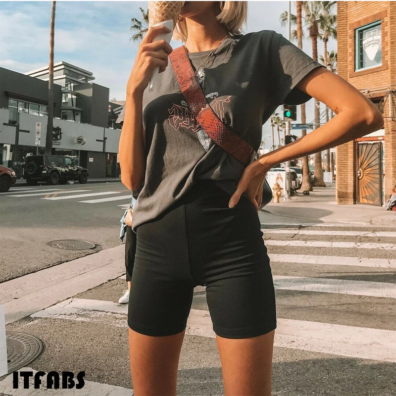 

Hirigin Summer Women Casual Cycling Shorts Stretch Plain Sports Fitness High Waist Soft Cotton Black Slim Shorts