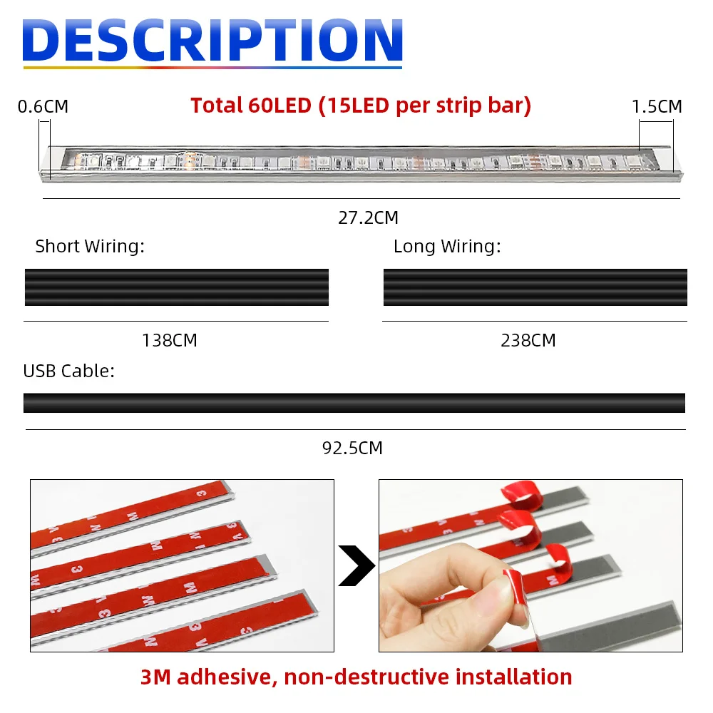 CROSSFOX Car Interior Decorative Music sound Control Multiple lighting Auto RGB led Ambient Light mood Products Styling Colorful |