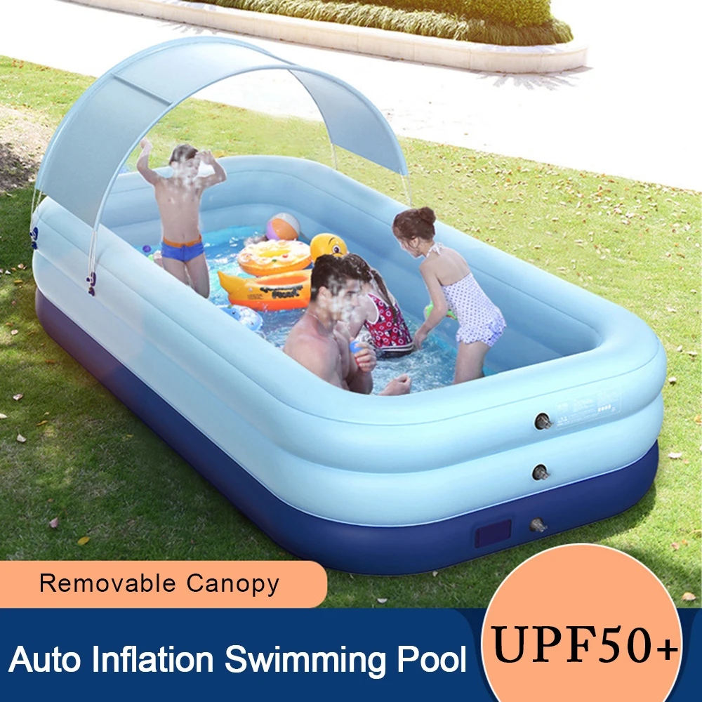 

Auto Inflation Swimming Pool Sun Resistant Inflatable Pool Float Raft Removable Canopy for Outdoor Backyard Water Party