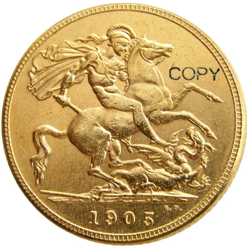 Редкий 1905 король Эдвард VII матовое позолоченное золото 1 Королевский (1 ЛСД) копия