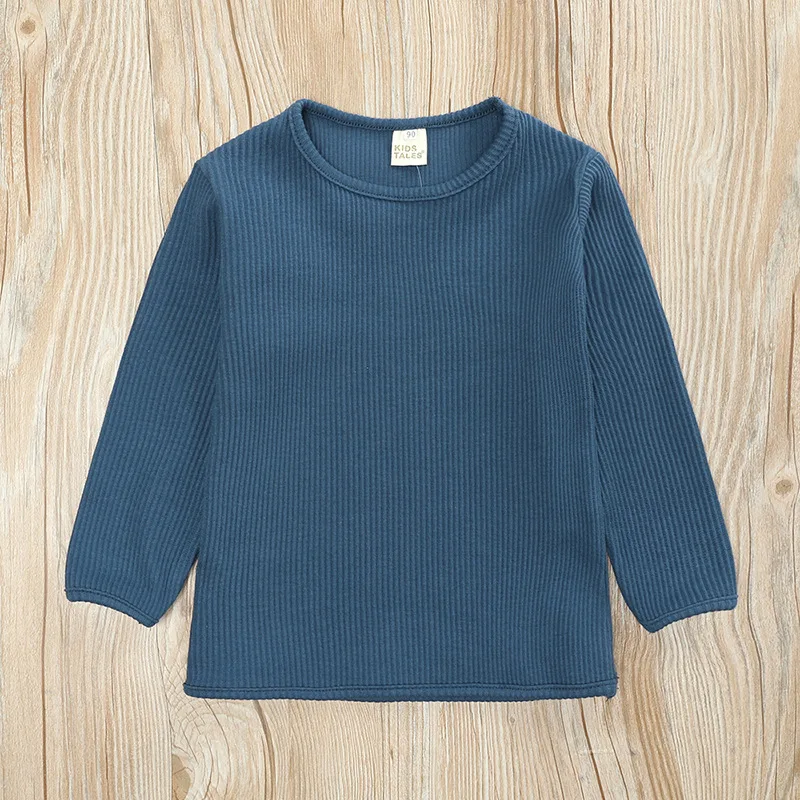 Повседневная Женская трикотажная рубашка в рубчик + длинные брюки с круглым