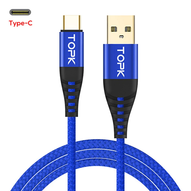TOPK 1 м 2 м 3 а кабель для быстрой зарядки 3,0 usb type C кабель для быстрой зарядки телефона для samsung huawei Xiaomi type C кабель USB C кабель - Цвет: Blue