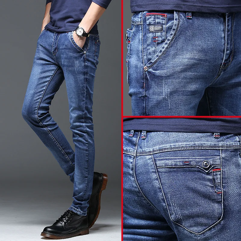 Mens Cotton Jeans 2019 Fashion Slim Male Cowboy Trousers Business Men Pants Popular Hot Sale Size 27-36 Blue Elasticity |
