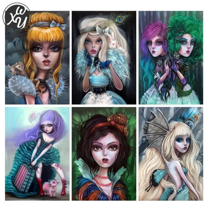 

WEIWEI Diamond Painting Cartoon 5D Diy Full Drill Cute Beauty Mosaic Rhinestones Square Round Embroidery Cross Stitch Home Decor
