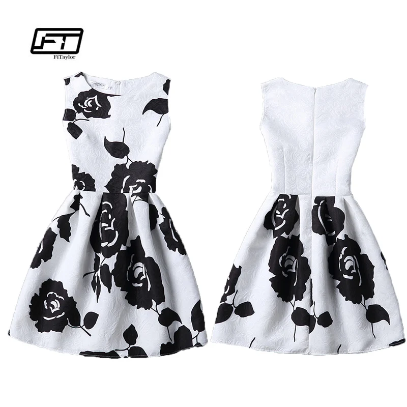 Летнее женское винтажное платье без рукавов с круглым вырезом и цветочным