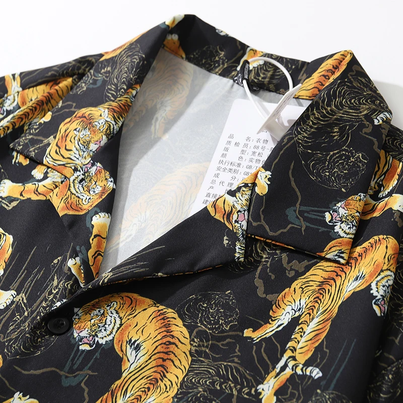 Гавайская пляжная рубашка с тигром и звериным принтом Мужская модная на