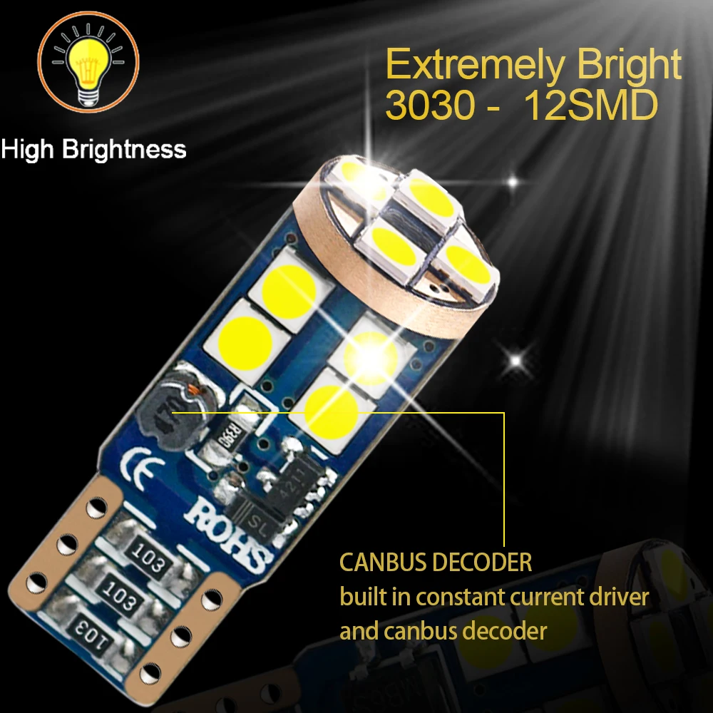 10 шт. автомобильные лампы Canbus T10 W5W 194 3030SMD 12 светодиодов|Сигнальная лампа| |