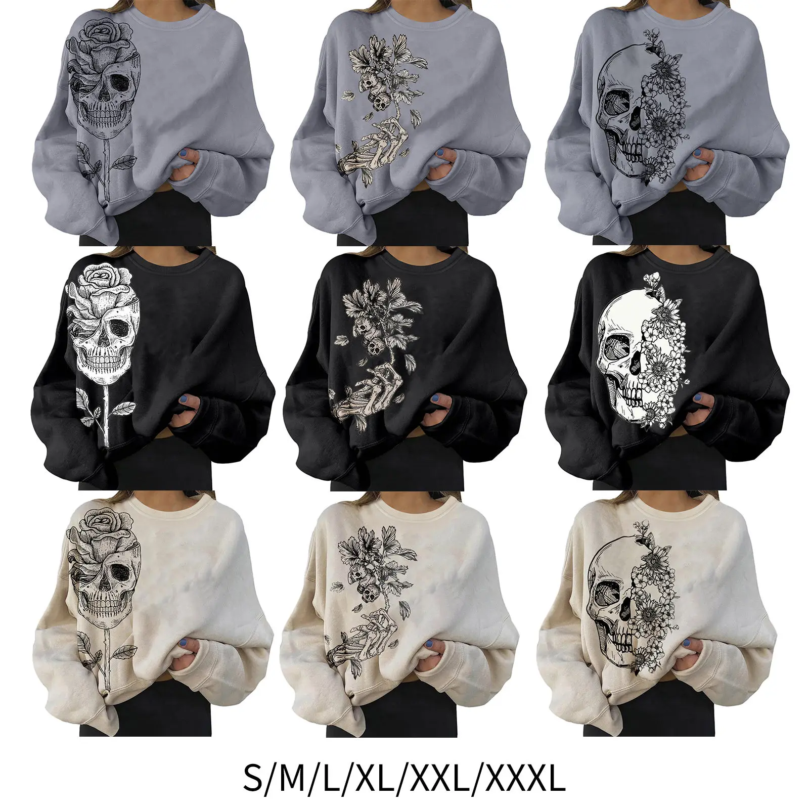 

Skull Pattern Sweatshirt Easy Costume Graphic Tops Pullover for Halloween Women Men