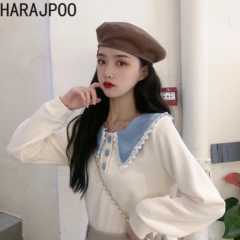 

Harajpoo Women Sweaters Sweet Doll Collar Long Sleeve Spring Fall 2021 New Japanese Chic Purple Korean Ins Fashion Pullovers