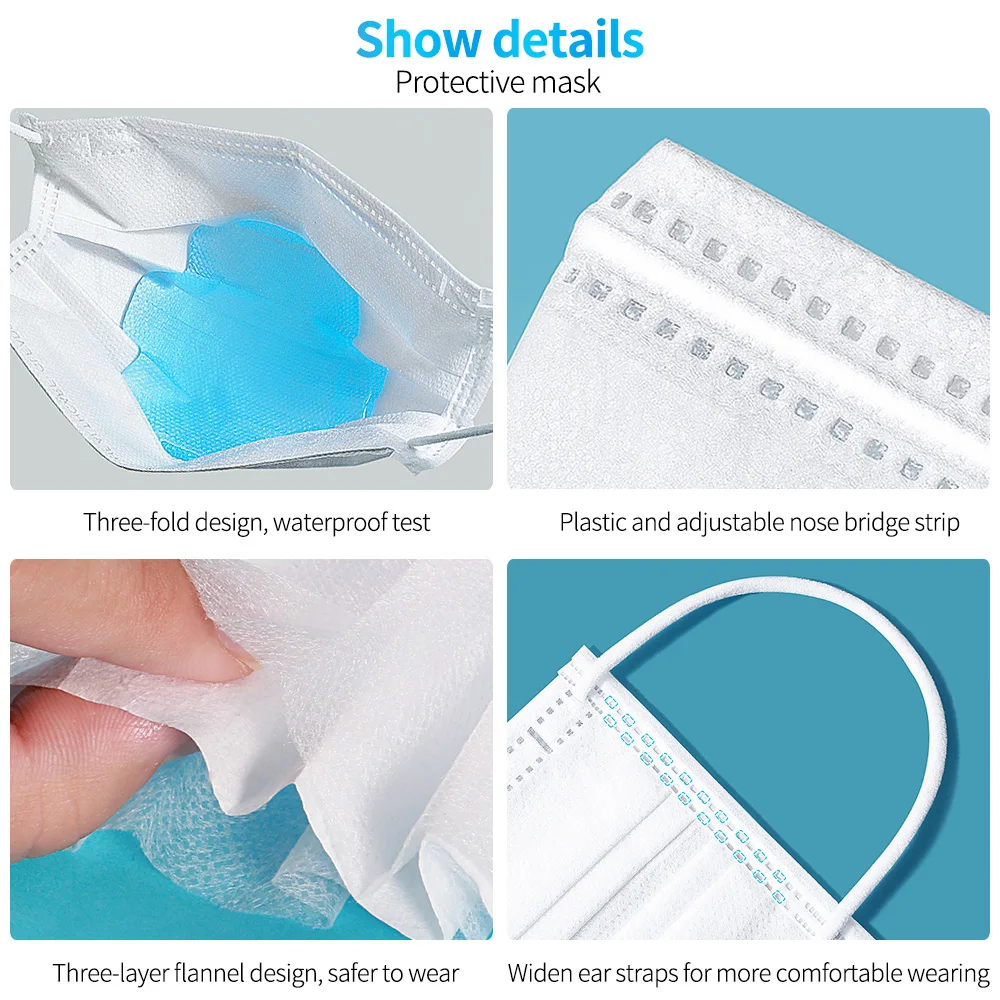 

White Disposable Adults Face Mask Non Woven Disposable Face Mask 3 Layers Anti-Dust Face Masks Ear loop Mouth Mask Dustproof