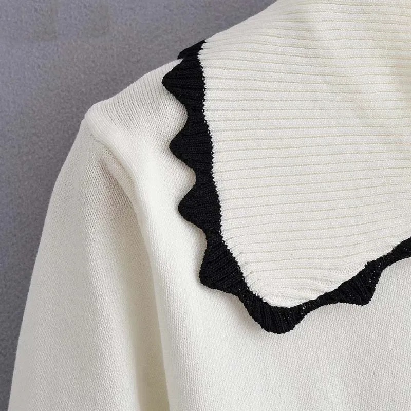 

Women Summer Korea Oversized Collar Summer Sweater Short Sleeve Ladies Knitted Jumper Tops
