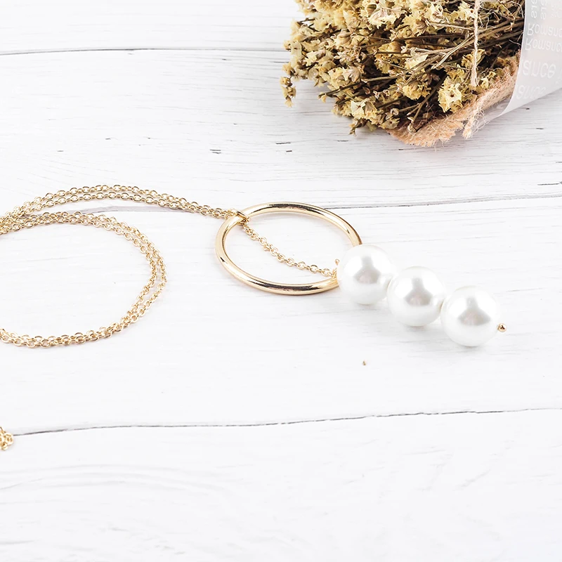 Золотой Цвет Круглый Круг имитация жемчуга кулон ожерелье для женщин Подарки