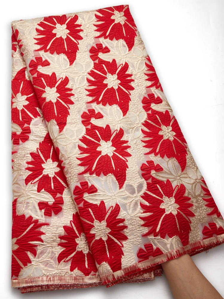 

Red African Lace Fabric Gilding Brocade Jacquard Lace Embroidery French Lace Fabrics Satin Material For Party Dress Sewing A2747