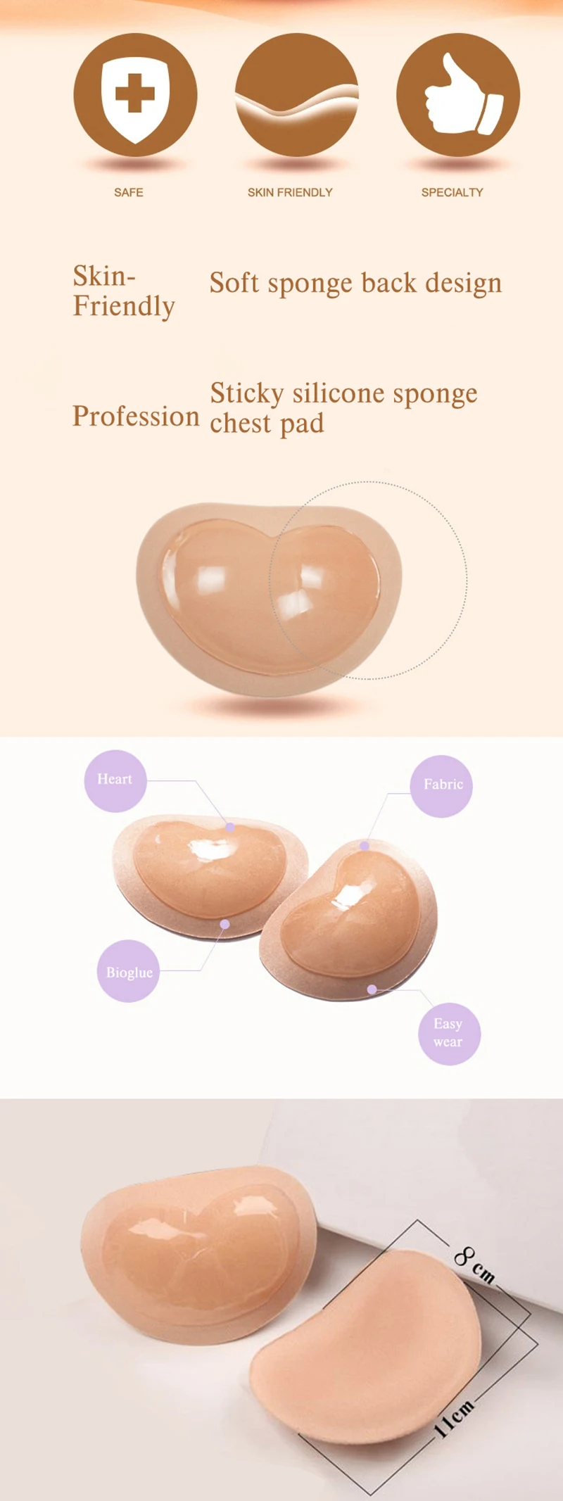 Women's Breast Push Up Pads Swimsuit Accessories Silicone Bra Pads Sponge Bra Inserts Nipple Cover Breast Stickers