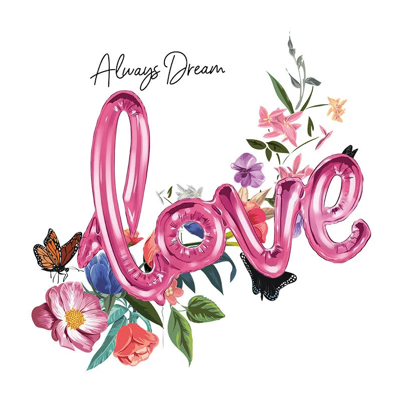 

5PCS Flower Love Patch Thermal Sticker On Clothes Heat Transfer Vinyl Patch On T-Shirt Tops Fashion Lady Applique DIY Ironing