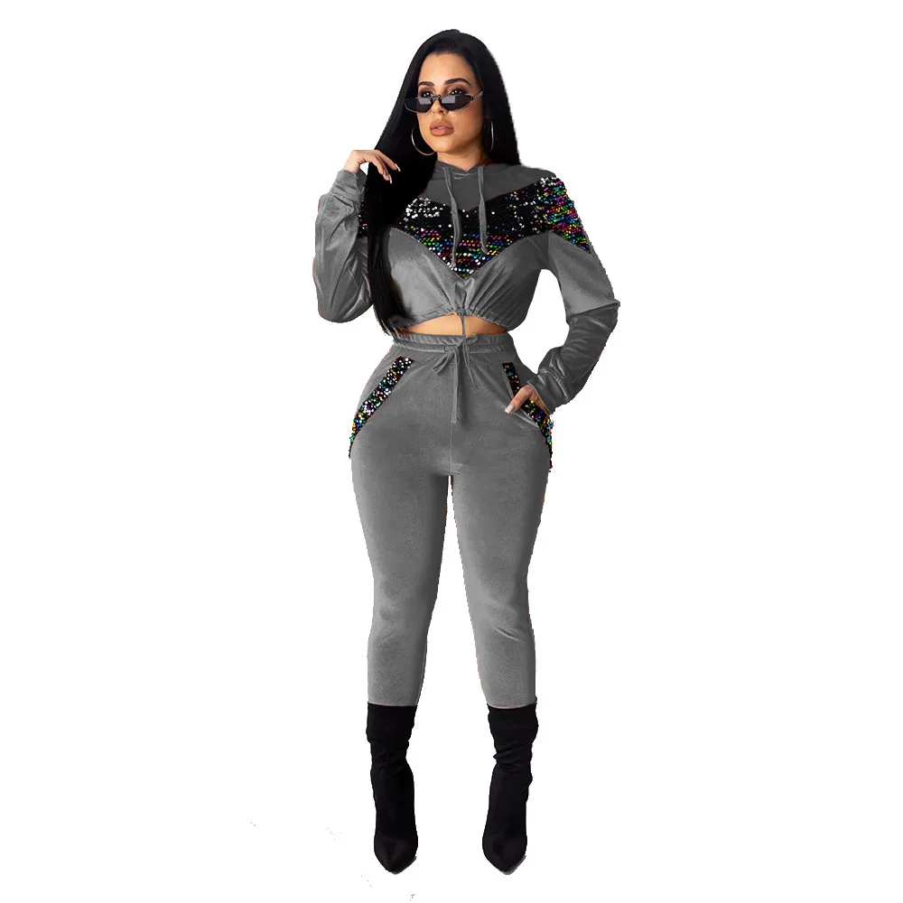 Женский Бархатный спортивный костюм комплект из двух предметов Клубная одежда