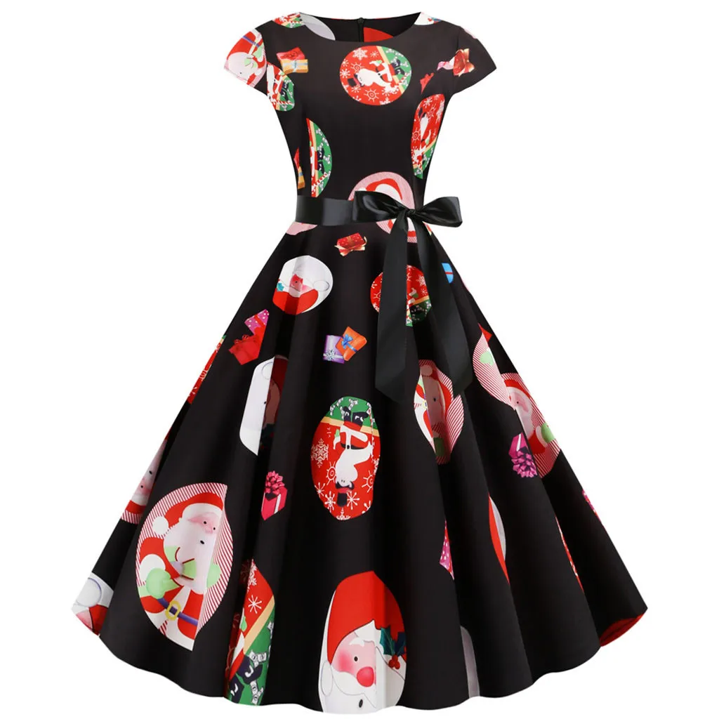 Модное рождественское платье для женщин с коротким рукавом Рождественский принт