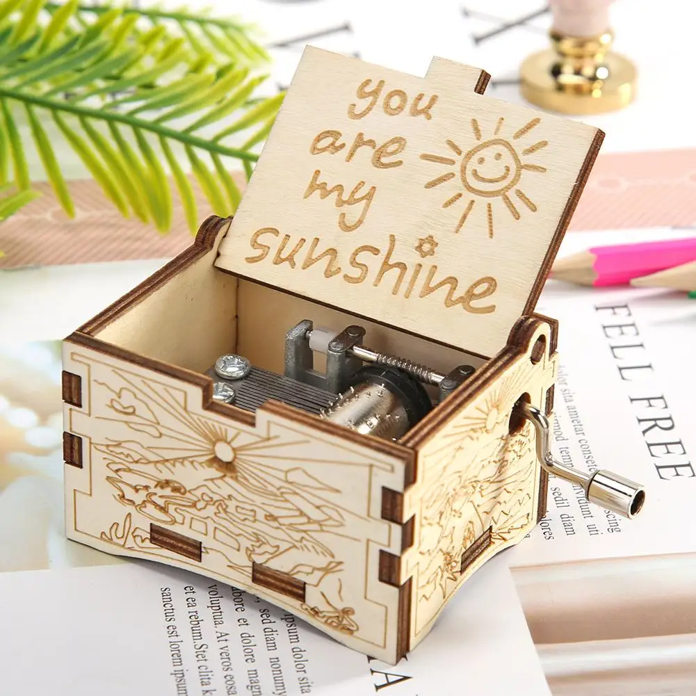 С принтом You Are My Sunshine музыкальная шкатулка Березовая фанера гравировка узор