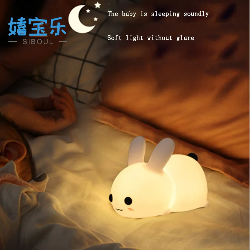 

Cute Rabbit LED Night Light Silicone USB Rechargeable Animal Lamp for Baby Children Bedroom Sleeping Desk Decoration Gift