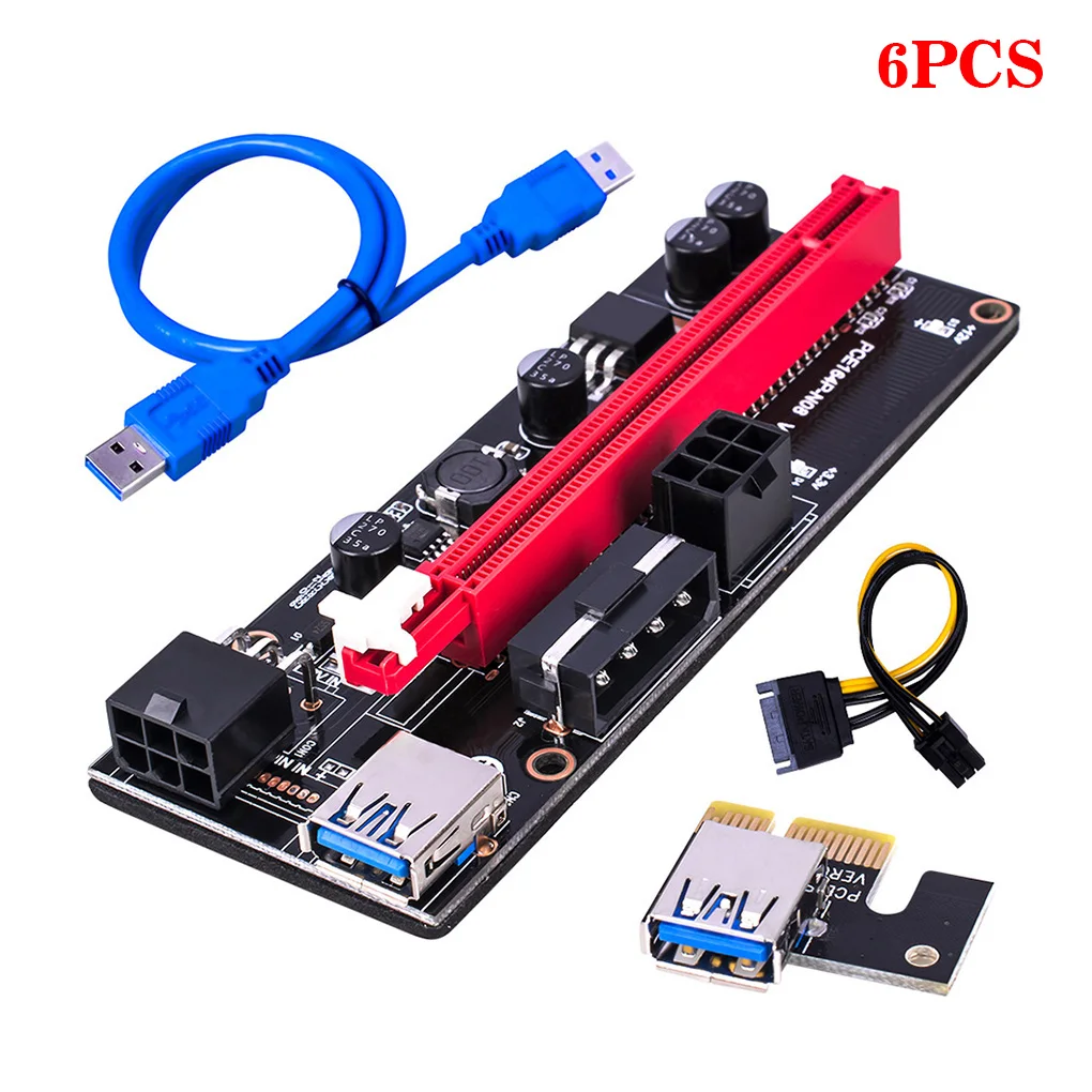 

6 pieces VER009 USB 3.0 PCI-E Riser VER 009S Express 1X 4x 8x 16x Extender Riser Adapter Card SATA 15pin to 6 pin Power Cable