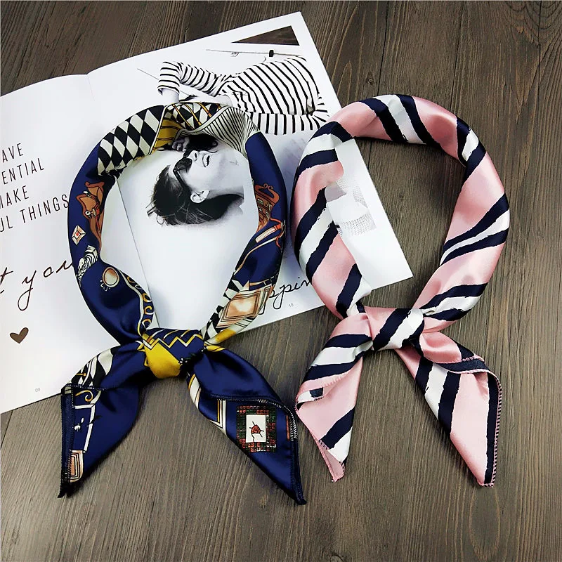 

2020 Модный милый шарф, предназначенный для деловых вечеринок, Женский всесезонный шарф-тюрбан из искусственного шелка и атласа в полоску