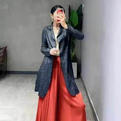 Тренчкот Miyake с отложным воротником жаккардовая Длинная ветровка на одной