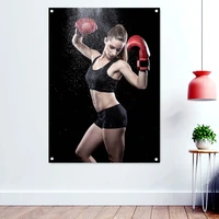 beautiful woman wearing boxing gloves workout banners wallpaper wall hanging retro exercise posters arena gym decoration flags