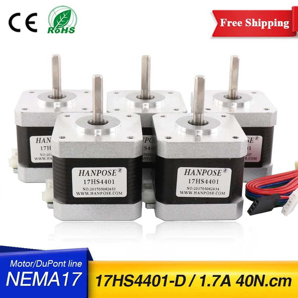 

Free Shipping Nema 17 Stepper Motor 40mm 40Ncm 1.7A 12V 17HS4401-D Step Motor 42BYGH 4-lead CNC Reprap 3D Printer