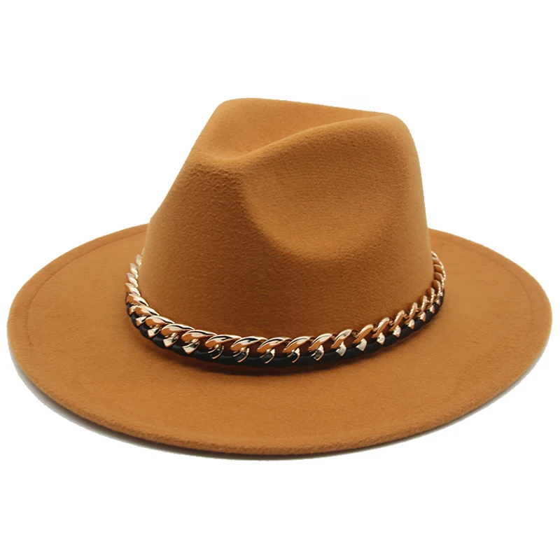 

fedoras black khaki women's hat panama men hat church felt chain belt cowboy casual street winter hats for women sombrero hombre