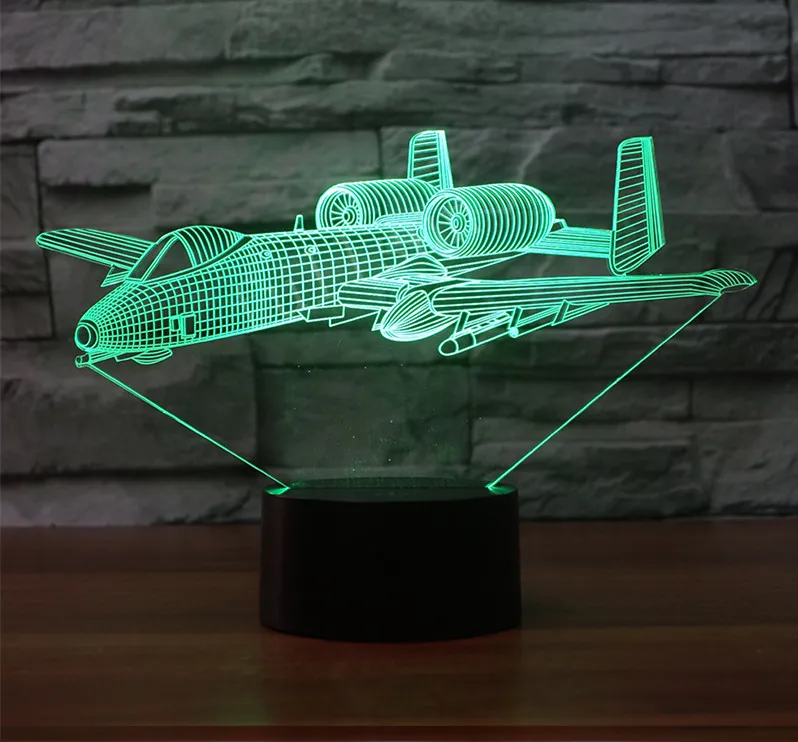 War Plane Fighter 7 цветов лампа 3d Визуальный светодиодный ночник для детей сенсорный Usb