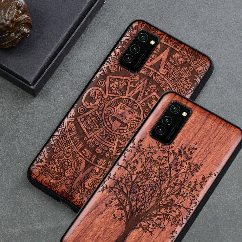

Carved Wood Case For Huawei honor v30 Huawei Honor v30 pro Shockproof Case TPU Cover On Honor V30 Pro Case Wood Shell