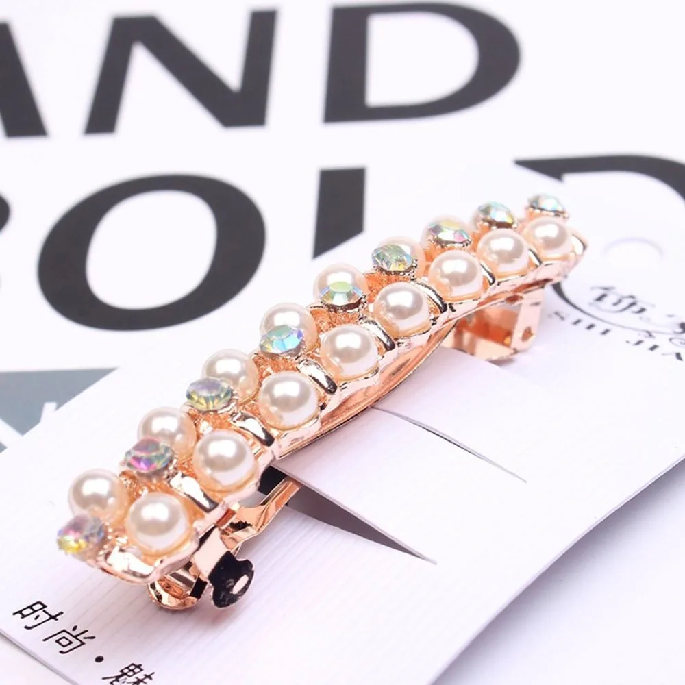 

Новое поступление, модные жемчужные заколки для волос со стразами, металлические весенние заколки для волос для женщин, аксессуары для воло...